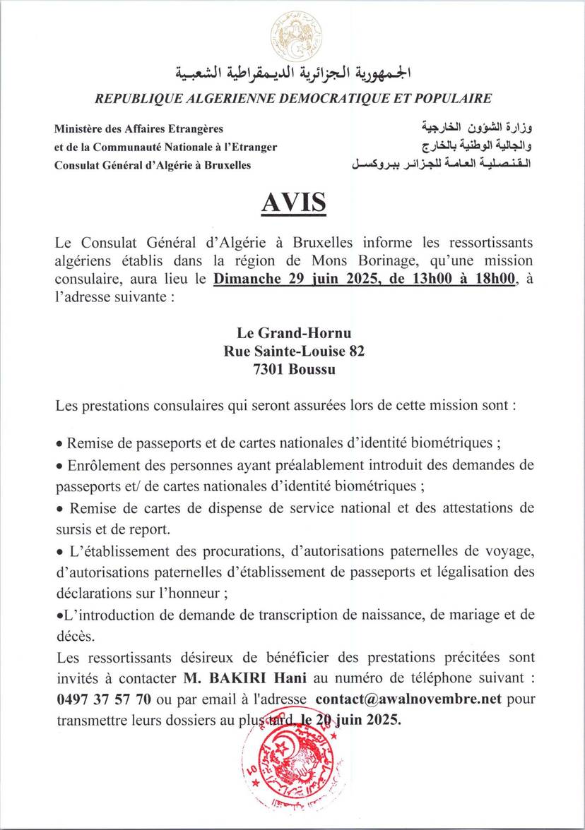 MISSION CONSULAIRE DANS LA REGION DE MONS BORINAGE